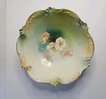 Antique Rs Prussia Porcelain Green Bowls Peach Roses Gold Rim 10". Fixed Price $49.95.