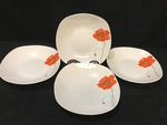 Jcp Home Orange Floral Square Set Of 4 Soup Cereal Bowls 8 1/2". Fixed Price $48.39.