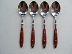 Chef's Stainless Bistro Woodgrain Pattern Set Of 4 Place / Oval Soup Spoons. Fixed Price $35.99.