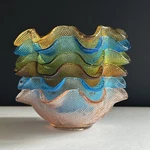 Set Vtg 60S Colony Ruffled Waffle Glass Dessert Bowls Multi Colors Italy. Fixed Price $45.00.