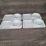 Four Bia Cordon Bleu White Soup Bowls Sandwich Tray Sets. Fixed Price $85.95.