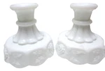 Vintage Westmoreland Glass Pair Candle Holders Paneled Grape White Milk 4". Fixed Price $22.49.