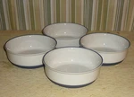 4 Bowls Soup Cereal By Fuji Ceram Japan. & Unglazed Blue Trim. 5/8 ". Fixed Price $25.37.