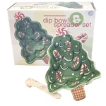 New Boston Warehouse Christmas Tree Cheese Dip Bowl W/ Candy Cane Spreader 9"X6". Fixed Price $15.50.