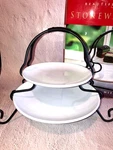 Nib 2 Tiered Serving Set With Metal Rack White- Certified International. Fixed Price $20.99.