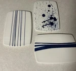 Set Of 3 Royal Doulton Pacific Servers Blue White Cheese Board Glass Artsy 8. Fixed Price $36.00.