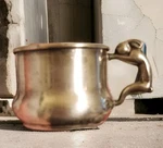 Silver On Copper Childs Drinking Cup W/3 Rabbit Handle Marks Name Roxann. Fixed Price $25.00.