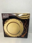 Godinger Baroque Charger Plates Vintage & New Box Brass Plated. Set Of 12. Fixed Price $375.00.