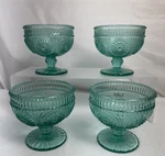 *4* Pioneer Woman Adeline Glass Dessert Bowl Footed Turquoise Teal Ice Cream. Fixed Price $25.58.