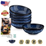 Set Of 6 Blue Ceramic Salad Bowls, 32OZ Large Soup Pasta Fluted Porcel.... Fixed Price $90.96.