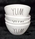 4 Rae Dunn Yum Cereal Bowls Melamine 6" White Black Pool Tiki Bar Outdoor Party. Fixed Price $29.67.