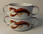 2 Bayou Banquet Crawfish Stackable Soup Mugs Interlocking Double Handle Bowls. Fixed Price $59.99.