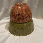 Boonton Ware Green Reddish Melmac Confetti Mixing Bowls Thumbprint 4&2 Q. Fixed Price $60.00.