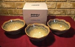 Ririku Ceramic Bowl Set Of 3 Blue Brown Glaze Scalloped New In Box. Fixed Price $39.95.