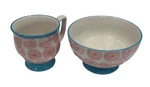 Pioneer Woman Happiness Teal Red Starburst Footed Cereal Soup Bowl And Cup. Fixed Price $20.00.