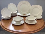 Wedgwood Embossed Queensware Cream On Laurel Leaves 23 Piece Set. Fixed Price $435.60.