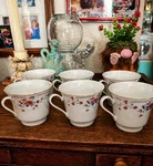 Porcelain Floral Cup & Saucer Set White Red Blue 13-PIECE.. Fixed Price $40.00.