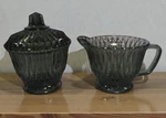 Vtg Mcm Libbey Glass Smoke Gray Cream & Covered Sugar Bowl Lid Diamond Pattern. Fixed Price $19.19.