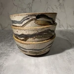 3 Artist Signed Mann Studio Pottery Clay Deep Cereal Bowls Brown Natural. Fixed Price $60.00.