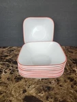 Set Of 9 Corelle Happy Days Square Cereal Bowls Red Rim. Fixed Price $69.99.