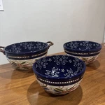 Temptations By Tara Old World Set Of 3 Blue Nesting Ceramic Bowl- No Lids. Fixed Price $16.99.
