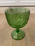 1975 Embossed Oak Leaf Avocado Green Glass Goblets Planter Vase Textured Ftd. Fixed Price $20.74.