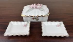 Vtg Set Floral Trinket Box Hand Painted Ceramic Flowers On Top 2 Small Dishes 5. Fixed Price $22.99.