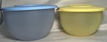 Tupperware Impressions Bowls With Lids, Blue 3091B-2, Yellow 3093B-3. Fixed Price $19.99.