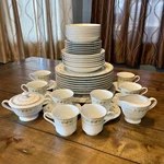 47PC Vtg Mikasa Waverly 3901 Fine China Dish Set Yellow Floral Gold Rim Japan. Fixed Price $158.00.