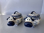 Pair Temptations Old World Confetti Cow House Coffee Coop Baker With Lid 16. Fixed Price $40.00.