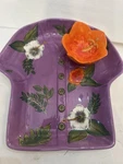 Dennis East Tropical Hawaiian Shirt Ceramic Tray W/ Hibiscus Dip Bowl 2004. Fixed Price $26.95.