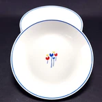 4 Riva Designs Tulips Salad Soup Bowls Blue Trim Minimalist 7 5/8". Fixed Price $28.99.
