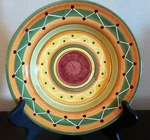 PIER1 Etrusco Italian Made Rim Soup Bowls X1 Red Orange Green Bands Swirls Dots. Fixed Price $15.99.