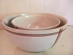 2 Hearth & Home Plaid Stripes Stoneware Mixing Bowls Lg Sm Magnolia Cream Gr. Fixed Price $32.00.