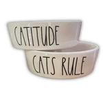 Rae Dunn Bowls Set 2 Catitude Cats Rule White Ceramic Pet Food Dishes. Fixed Price $27.00.