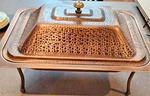 Southern Living Home Hammered Copper Hot Water Warming Serving Pan Brass Stand. Fixed Price $150.00.