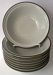 Color Nikko Blue Floral Soup Cereal Bowls 6.5" Stoneware Japan Brown Rim 8. Fixed Price $48.97.