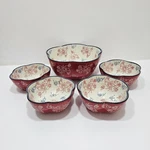 Temptations By Tara Set Of 5, Serving And 4 Bowls Fireworks Red Blue. Fixed Price $44.99.