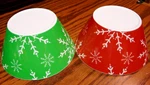 Winter Snowflake 5.8" Melamine 2PC Serving Bowls Red+ Green Christmas Decor A33. Fixed Price $14.99.
