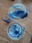 Set Of 5 Bormioli Rocco Murano Blue Swirl Clear Salad Plates Glasses Bowls. Fixed Price $40.00.