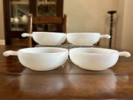 4 Glasbake 11OZ Bowls Handle White Milk Glass J2663 Soup/chili Usa, Vintage. Fixed Price $14.99.
