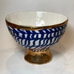 Anthropologie Ruan Hoffman Mmxiv Pedestal Bowl Gold Blue White 6 In. Fixed Price $50.96.