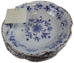 Bungalow No 10 Blue Flower Rustic Shallow 8" Bowl Set Of 4 Scallop Melamine Nwt. Fixed Price $32.35.