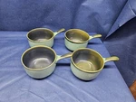 2002, Sango Stoneware, Nova Green SET/4 Open Onion Soup Bowls W/stick Handle. Fixed Price $24.99.