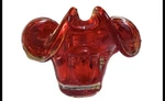Vintage Red Glass Wavy Edge Bowl Crystal Brand" Clear Base 4 Tall. Fixed Price $13.99.