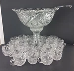 Imperial Glass Whirling Star Punch Bowl Stand 21 Cups & Ladle Smooth Base. Fixed Price $199.95.