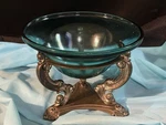 Godinger Silver Art Co. Victorian Centerpiece Blue Glass Compote Bowl & Stand. Fixed Price $25.00.