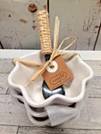 3 Mud Pie Ruffled Melamine Tidbit / Dip White Bowls With Rattan Handled Spoon. Fixed Price $7.99.