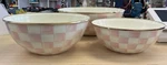Mackenzie-childs Set Of 3 Rosy Check Mixing Bowls New W/ Defects. Fixed Price $299.95.