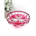 Vintage Nachtmann Bamberg Cranberry Cut-to-clear 24% Lead Crystal 9" Footed Bowl. Fixed Price $119.00.